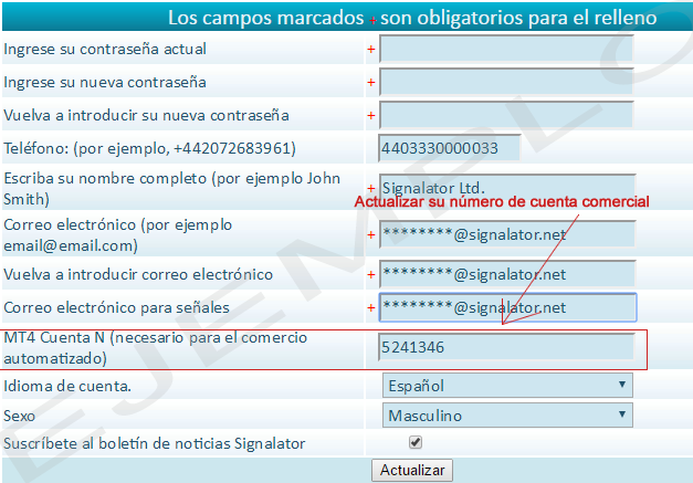 Editar número de cuenta AutoTrader
