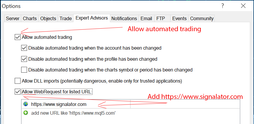 Expert advisor allow web request