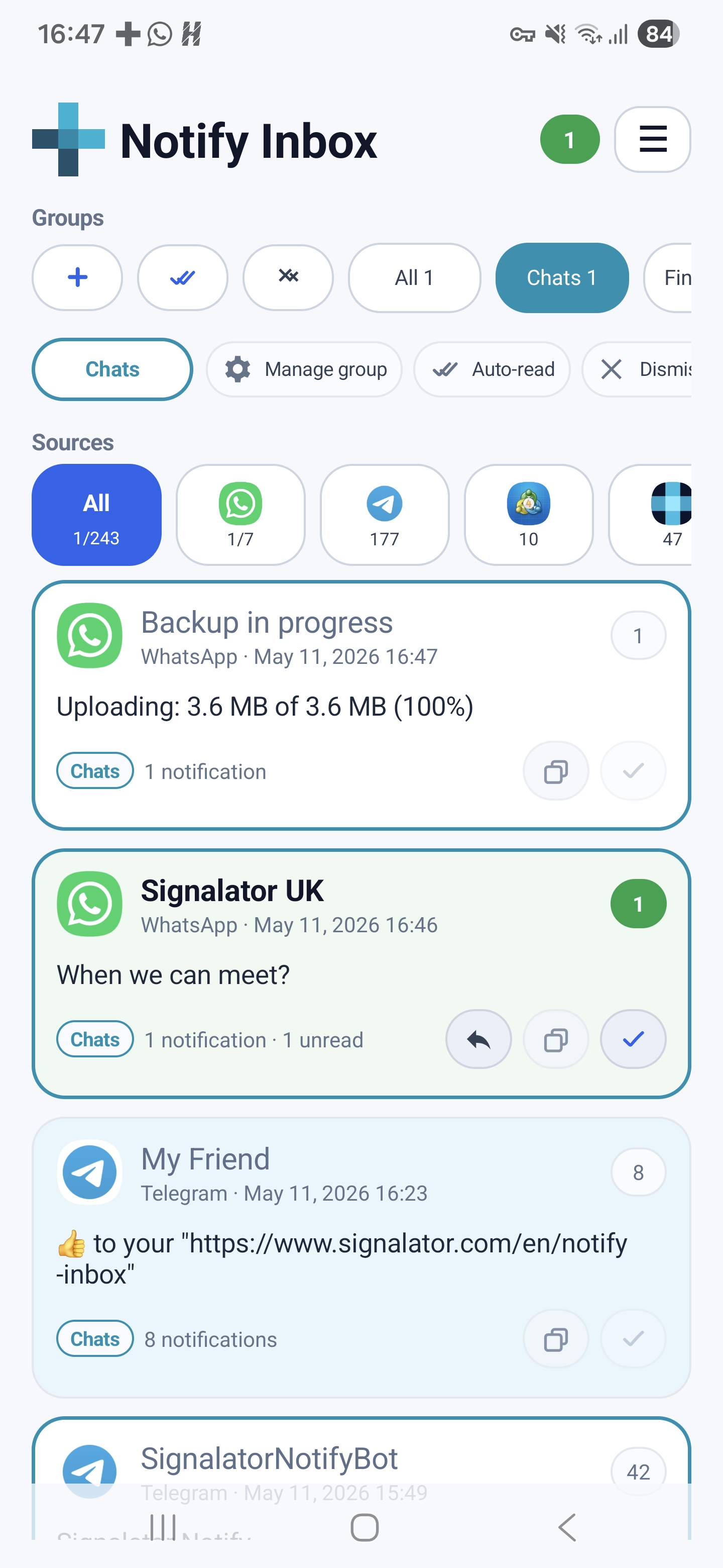 Notify Inbox Manager main inbox screenshot