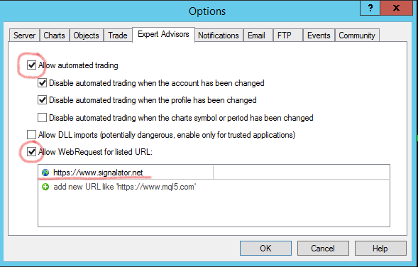 Expert advisor allow web request