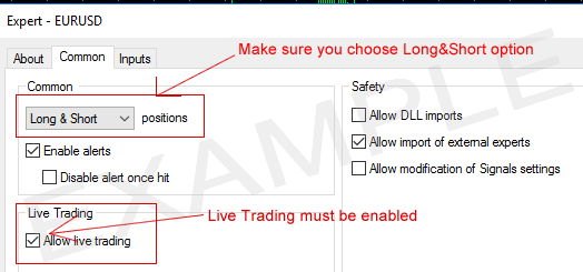 Metatrader MT4 common tab